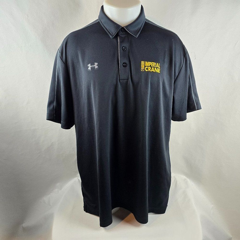 Under Armour Shirt Mens 2XL Black Polo Golf Heatgear Loose Work Employee Crane